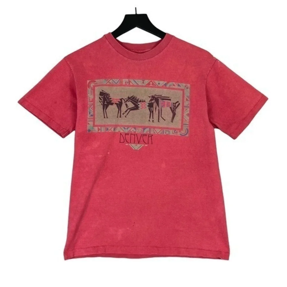 Vintage Denver CO Red Shirt Mens M Distressed Anvil Tag Retro City Tee Top - Picture 2 of 12